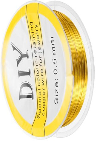 QUARKZMAN 0,5mm/24 Calibro Filo Rame per Creazione di Gioielli, 1 Rotolo Filo di Rame Metallico Puro Perline Resistente Opacizzazione per Creazione Gioielli Fai da Te (Oro Scuro)-6,5m