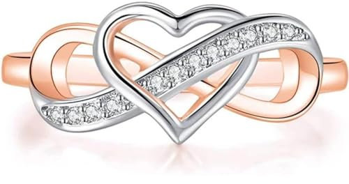 Hasdnker Ring Ringe Damen Bijouterie Herren Verlobungsringe Aus Silber Und Roségold In Herzform Mit Unendlichkeitszeichen Für Frauen Zum Geburtstag, Valentinstag, Hochzeitstag, 6 Roségold
