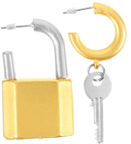 BESPORTBLE Pendientes De Llave y Candado Vintage Para Mujer, Estilo Asimétrico, Metal Dorado, Diseño Geométrico, Accesorios Decorativos Para Fiesta y Uso Diario