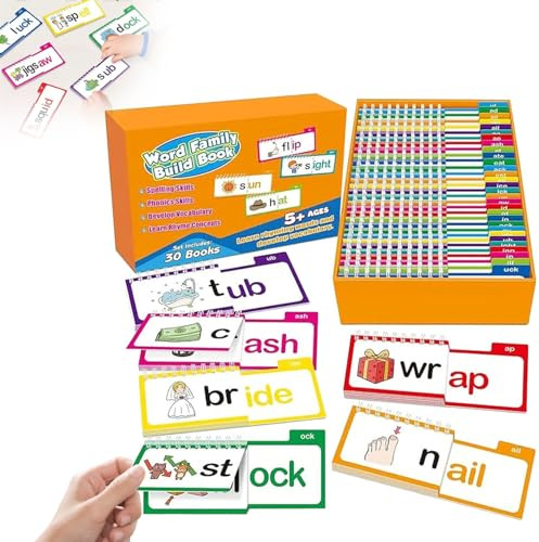 30 Read and Rhyme Flip Books, Word Families, Letter Sounds Flash Cards, ABC Vocabulary Flash Cards, Kindergarten Sight Word Cards, Learn to Read Phonics Cards, Educational Reading Games