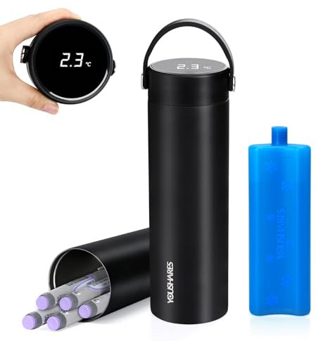 YOUSHARES Pochette Isotherme Insuline, 48H Bouteille Isotherme Stylo d'Insuline Voyage Affichage de la Température avec Glacière, Boîte Réfrigérée Transport Médicament pour Diabétique Seringue, Noir