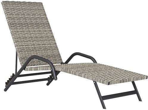 Outsunny Bain de Soleil en résine tressée, Chaise Longue transat Jardin extérieur inclinable et réglable sur 4 Niveaux, en Forme de S, pour Camping Piscine terrasse, 156 x 62 x 96 cm, Marron