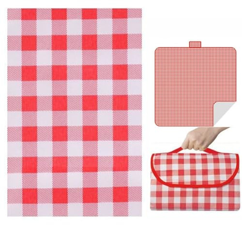 champracer Picknickdecke, Wasserdicht Decke Waschbar Faltbar Strandmatte, tragbare Stranddecke mit Tragegurt, für Outdoor, Picknick, Garten, Strand, Camping (Rot,200x300 cm)
