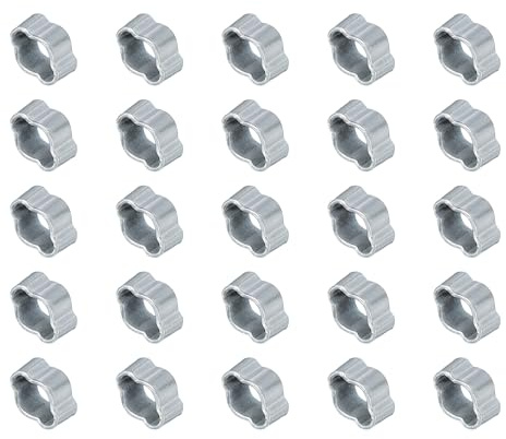 PATIKIL 25 Pack 3-5mm Double Ear Hose Clamp, Galvanized Steel O Clip Crimp Rings for Fuel Petrol Pipe Tube Fitting Connections, Silver Tone