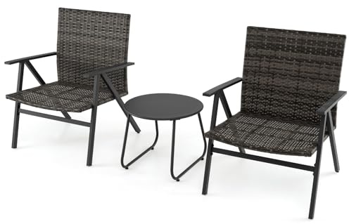 LIFEZEAL Balkonset 3 Teilig, Rattan Gartenmöbel Set mit 2 Sesseln & Tisch, Terrassenmöbel Balkonmöbel Set für 2 Personen, Gartengarnitur Wetterfest für Garten, Patio, Terrasse