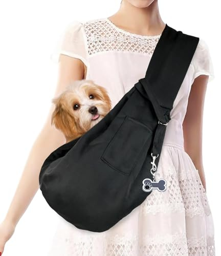 Hundetragetasche, Hunderucksack Bis 7,5kg mit Hundeknochen-Anhänger, Tragbare Verstellbar Hunde Tragetasche, für Kleine Haustier, Spaziergang Aktivitäten Im Ausflüge und Freien(Schwarz)