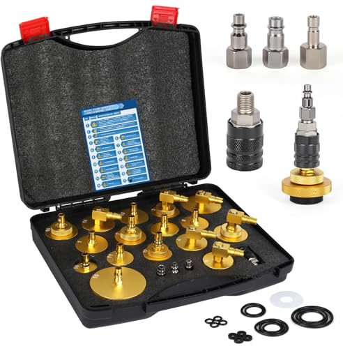 MRCARTOOL 20-teiliges Bremsentlüftungs-Adapter-Set | 16 Bremshauptzylinderadapter; 1/3-Zoll-Schnellkupplung; 3 Normadapter US/EU/metrisch; kompatibel mit über 98% aller Fahrzeuge