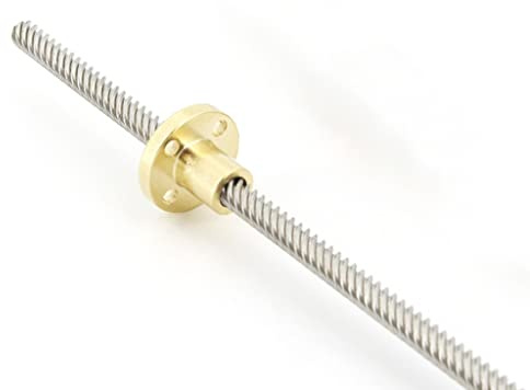 Husillo trapezoidal de acero inoxidable, 1 tornillo T6 de acero inoxidable 304, longitud 180 mm, paso 2, 4, 6, 12, husillo trapezoidal con tuerca latón y varilla roscada(Lead 12mm)