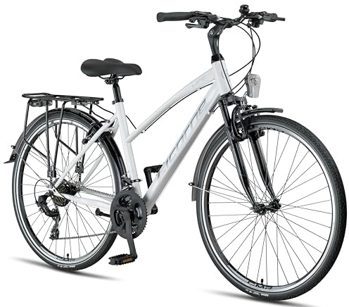 Licorne Bike Bicicletta da trekking Premium da 28 pollici, adatta a uomini, donne, ragazzi e ragazze, con cambio Shimano a 21 marce, L-V-ATB