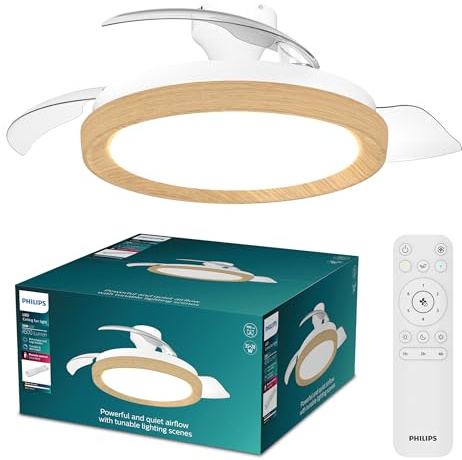 Philips Bliss Deckenventilator mit einziehbaren Flügeln und LED-Beleuchtung, 3 Flügel, 106 cm Flügelspannweite, 3 Beleuchtungsstufen, einstellbares weißes Licht von 2700 K bis 5500 K, Fernbedienung
