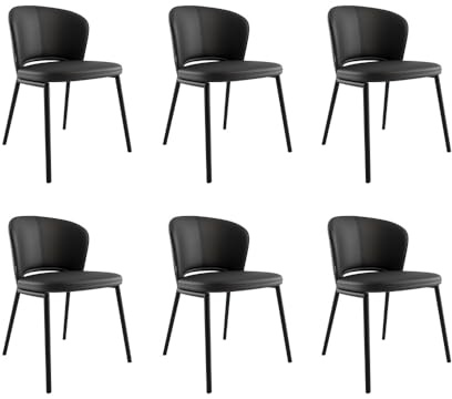Magnolia Home 6er Set Esszimmerstuhl Design Küchenstuhl Dean Kunstleder schwarz Metallbeine