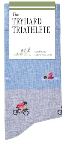 The Tryhard Triathlete Socks - Funny Triathlon Socks - Ironman Gift for Men | 1 x Pair, Size 7-12, Premium Cotton Blend - Novelty Running Gift for Dad, Brother, Boyfriend, Marathons - The Athletic Gent