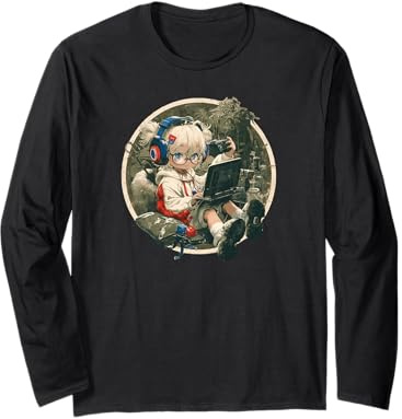 Anime Gamer Girl Laptop Controller Kopfhörer Langarmshirt