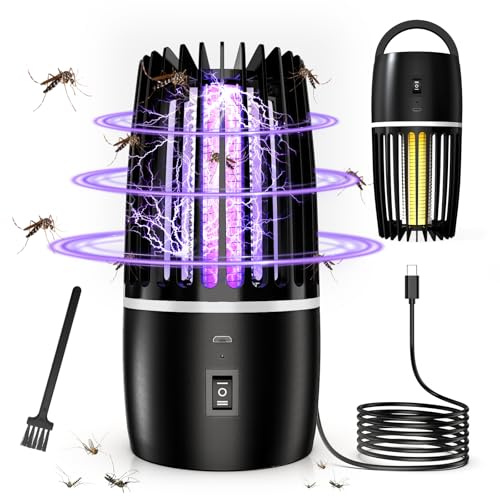 Lampe Anti Moustique, Lampe électrique Anti Insectes 4000mAh Rechargeable USB Piège à Mouche Insectes 360 ° UV Électrique Anti Moustique Veilleuse Intérieur Extérieur Veilleuse Puissant Attrayant