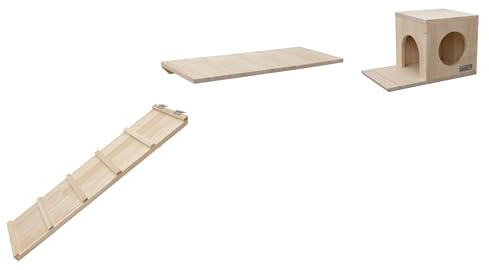 Kerbl Pet Kleintier Wand Parkour Sidewalk 3-teilig, 100% Vollholz, Kletterwand, flexibel erweiterbar, Wandmontage, für Kaninchen, Katzen