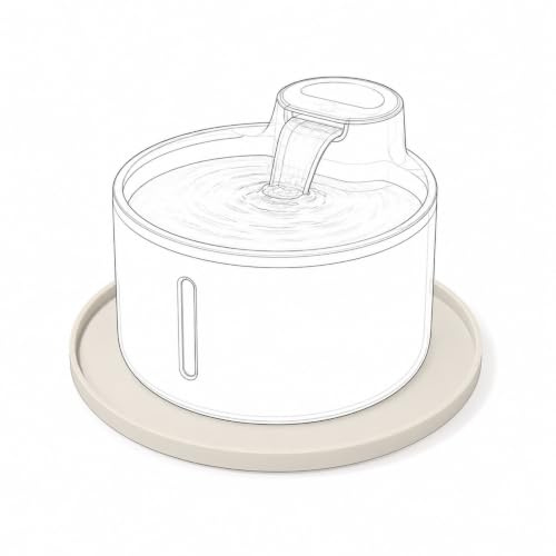 Trinkbrunnen Unterlage Katze, Silikonmatte rund 25x25cm beige ohne Brunnen | Silikon, 0,7 cm Rand, wasserabweisend, abwischbar, für Katzenbrunnen, Wassernapf, Katzen & kleine Hunde, ohne Trinkbrunnen