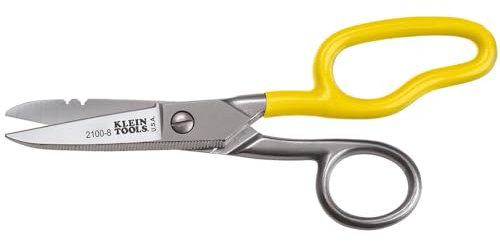 Stainless Steel Scissors, Electrician Free Fall Snips KLEIN TOOLS 2100-8, Yellow/Silver