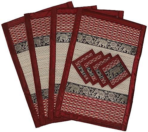 GURU SHOP Platzdeckchen, Bastuntersetzer, Tischmatte 4èr Set - Weinrot, 30x45x0,3 cm, Tischläufer, Tischdecken