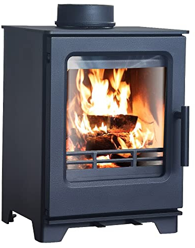 Lincsfire Defra 5KW Multifuel Woodburning Stove Eco Design Wood Burner Effect Portable Fireplace, Black, 370(W) x300(D) x490(H) mm
