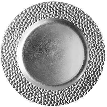 ChargeIt by Jay 1182764 Hammered Rim Charger Plate, Silver