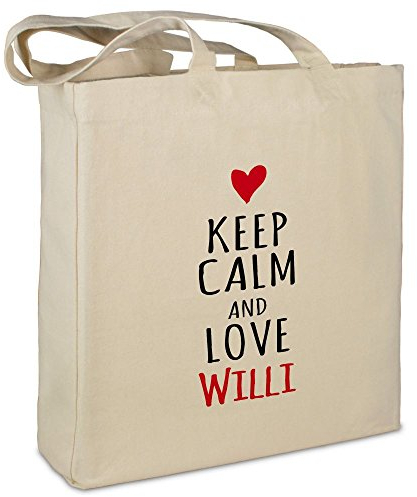Stofftasche mit Namen Willi - Motiv Keep Calm - Farbe beige - Stoffbeutel, Jutebeutel, Einkaufstasche, Beutel