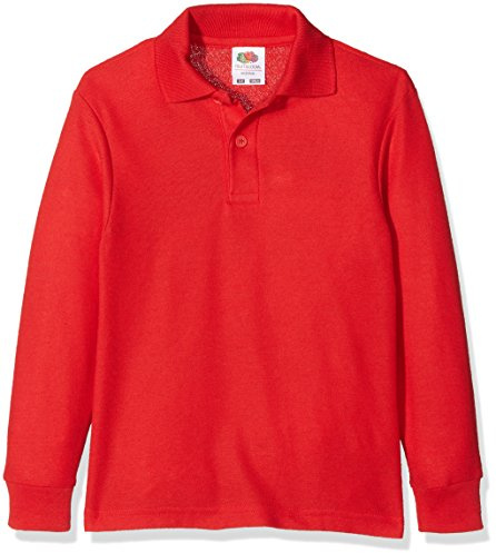 Fruit of the loom Jungen 65/35 Long Sleeve Polo Kids Poloshirt, Rot (Red 400), 164 (Herstellergröße: 14-15)