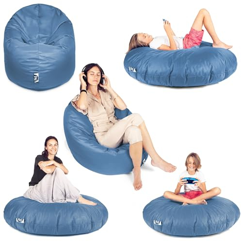 PATCH HOME 2 in 1 Funktion Sitzsack Sessel Bean Bag Sitzsäcke Gaming mit Reißverschluss bereits befüllt - Ø 145cm - Blaugrau