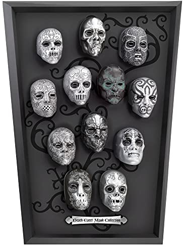 The Noble Collection Harry Potter Death Eater Mini Mask Collection - 16.5in (42cm) Wood Display and Miniature Replicas - Officially Licensed Film Set Movie Props Gifts