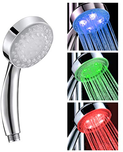 Cabezal de Ducha Led de Mano, Alcachofa de Ducha con Luz Led de 3 Colores Alcachofa con Led para Baño