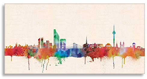 Druck auf leinwand Banksy Graffiti - Bild Düsseldorf Skyline ! Bild fertig auf Keilrahmen !Kunstdrucke, Wandbilder, Bilder zur Dekoration - direk (60x120cm)