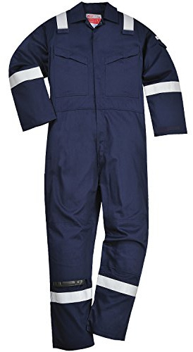 Portwest FR28 Bizflame Work FR Coverall Rule Pocket Two-Way Zip Radio Loops | Navy, X Small, EN ISO 11612, EN 1149-5, Class 2 Welding Protection, Regular Fit, Side Access Openings, Two Back Patch Pockets