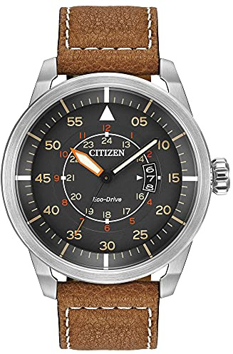 Citizen Men’s Eco-Drive 3-Hand Date Avion Watch with Leather Strap (Style: AW1361:10H)
