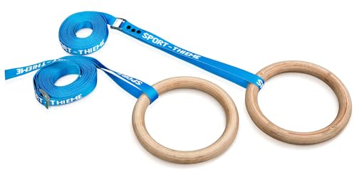 Sport-Thieme Turnringe-Set Indoor | Belastbar bis 200 kg | Effektives Ganzkörpertraining | Inkl. Klemmschlössern & Breiten Gurtbändern | Buchenschichtholz & Polypropylen | 5 m Länge
