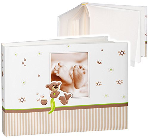 alles-meine.de GmbH Fotoalbum - süßer Teddy Bär & Babyfüße__ Gebunden zum Einkleben & Eintragen - blanko weiß - 40 Seiten - für bis zu 40 Bilder & Fotos - Babytagebuch - BAB..