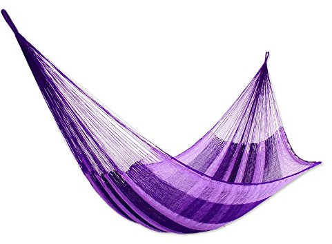 NOVICA Maya-Hängematte für 2 Personen, XL-Seil mit Zubehör zum Aufhängen, Lila