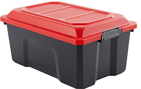 SUNDIS | Malle de Rangement LOCKER avec Couvercle - 40 Litres - Noir et Rouge