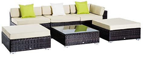Outsunny 6 Pieces Rattan Garden Furniture Set 5 Seater Sofa Set Brown
