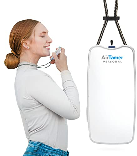 AirTamer A310PMW Persönlicher wiederaufladbarer Luftreiniger, tragbar, Negativ-Ionen-Generator, wirksam gegen Keime/Viren/Allergene, Ledertasche