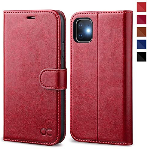 OCASE for iPhone 11 Case, PU Leather Wallet, Magnetic Flip Folio Cover with Card Holders, Shockproof TPU, and Kickstand for 6.1 Inch iPhone 11, Red