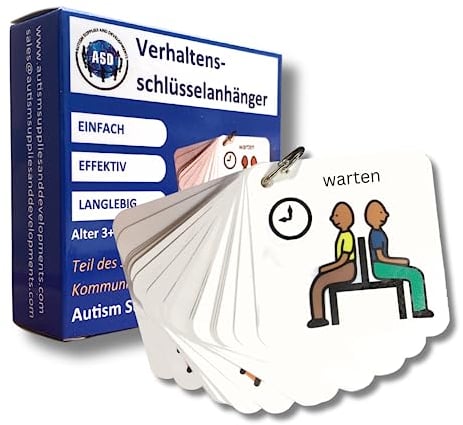 Verhalten-Schlüsselring Nonverbale Autismus Hilfsmittel – 22 Kommunikationskarten Autismus – Robust Hochwertige Visuelle Kommunikation