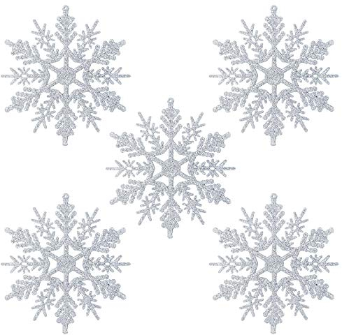 Naler 24 x Schneeflocken Weihnachten Deko für Weihnachtsbaum Glitzer Weihnachtsbaumschmuck, Silber