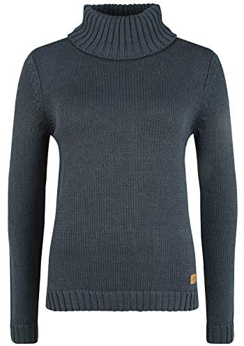 OXMO OXPIA Damen Rollkragenpullover Pullover mit Rollkragen Reißverschluss Baumwollmischung Regular fit, Größe:L, Farbe:INS BL Mel (7989915)