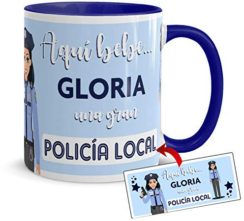 Kembilove Taza Policía Local – Tazas de café Personalizadas – Tazas Profesiones – Taza Café Aquí Bebe una Policía Local – Tazas Personalizadas con Nombre – Tazas navideñas Originales