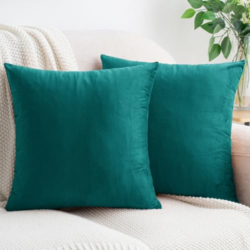 HWY 50 Kissenbezüge aus Luxus Samt Blaugrün 50x50 cm 2er Set | Modernes Wohndekor, Weiche Kuschelige Kissenhüllen, Dekorativer und Gemütlicher Zierkissenbezug für Sofa, Bett und Wohnzimmer