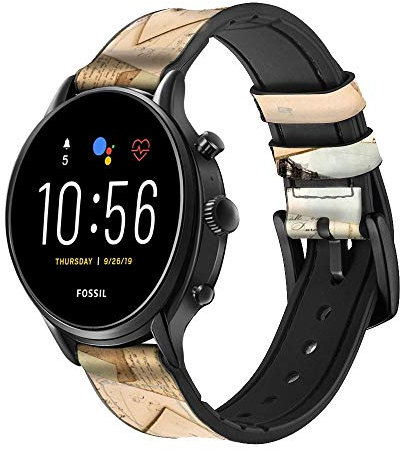 Innovedesire Postcards Memories Cinturino in Pelle Smartwatch per Fossil Womens Gen 5E, Womens Gen 4, Hybrid Smartwatch HR Charter Taglia (18mm)