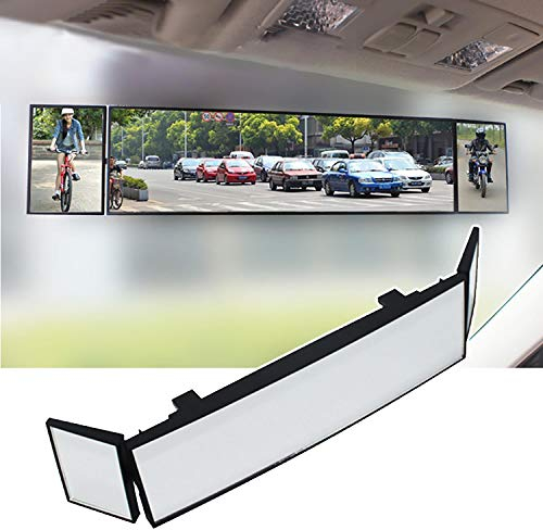 RUBOE Auto Rückspiegel Klappbarer dreiseitiger Rückspiegel Glas Universal-Weitwinkel-Panorama Anti-Blendung Innenspiegel Large Vision 386mm