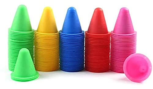 50 Stück Slalom Hütchen Rollschuhe Slalom Kegel Zapfen Cones Fußball Hindernis, Training Hütchen für Fahrrad, Sport, Markierungskegel Kunststoff Pylonen Verkehrshütchen Markierkegel 5 Farben