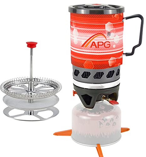 APG outdoor French Coffee Presses Stove For Camping Backpacking Hiking, Outdoor Propane Camp Cooking Gear Burner Pot With Coffee Filter(0.9-Liter)