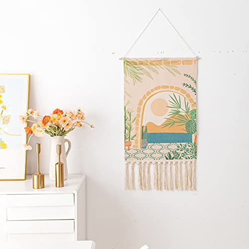 Ricemru Boho Wandbehang Sonne Meer Palmen Pflanze Bunt Wandteppich Geflochten Natur Landschaft Abstrakte Kunst Wandtuch Wanddeko Tapestries für Schlafzimmer Wohnzimmer