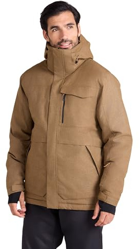 Mountain Warehouse Comet II wattierte, wasserdichte Skijacke für Herren, atmungsaktiv, versiegelte Nähte, mehrere Taschen, abnehmbarer Schneefang - ideal zum Skifahren Hellbraun Large
